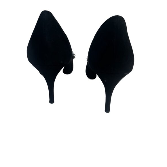 Just Fab Women’s 11 Faux Suede 3.25” Heels Metallic Bow Party Shoes - Picture 4 of 8